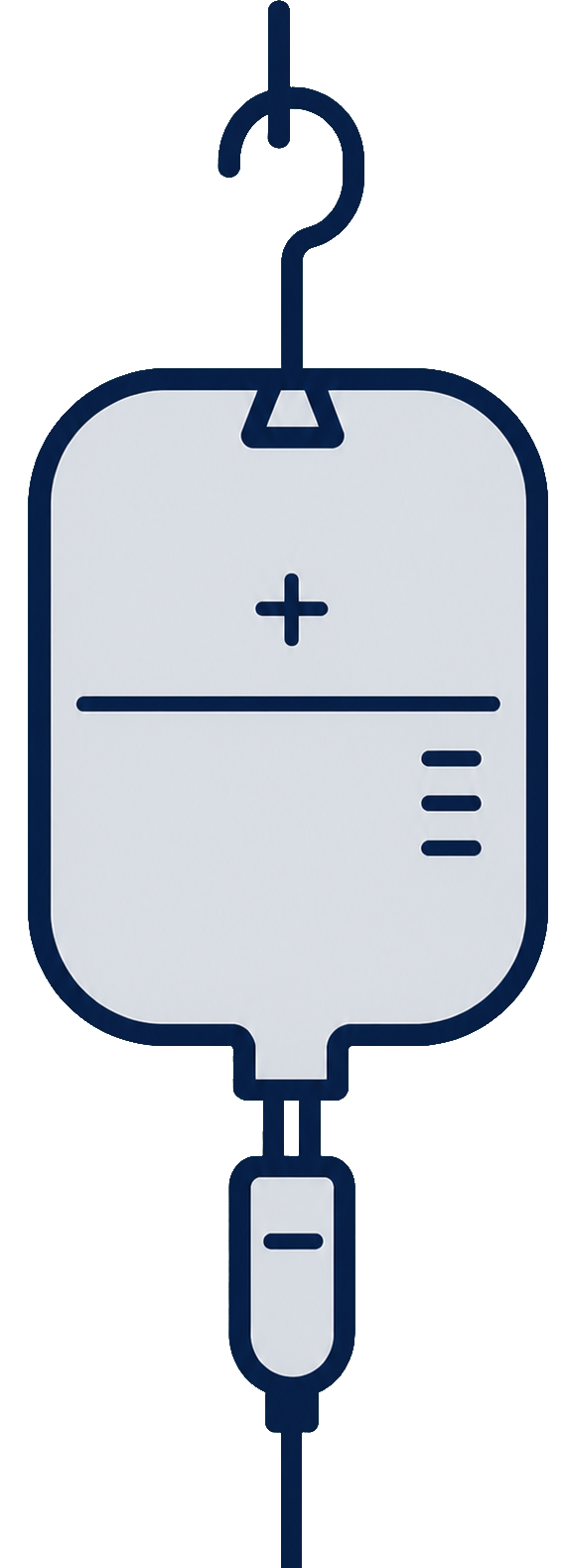 Fog-gray IV bag with deep navy medical details